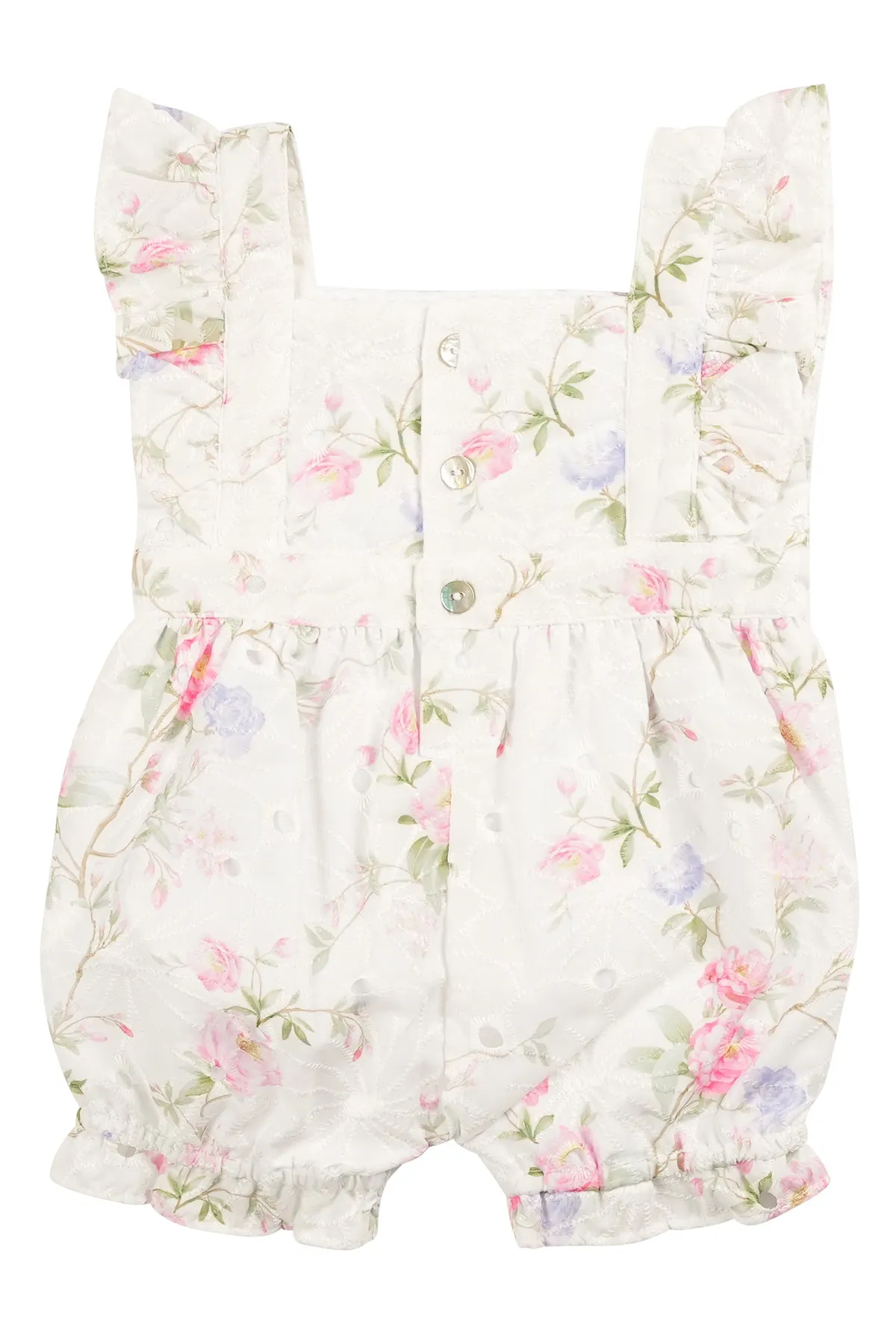 "Freya" Ivory & Pink Floral Broderie Anglaise Romper