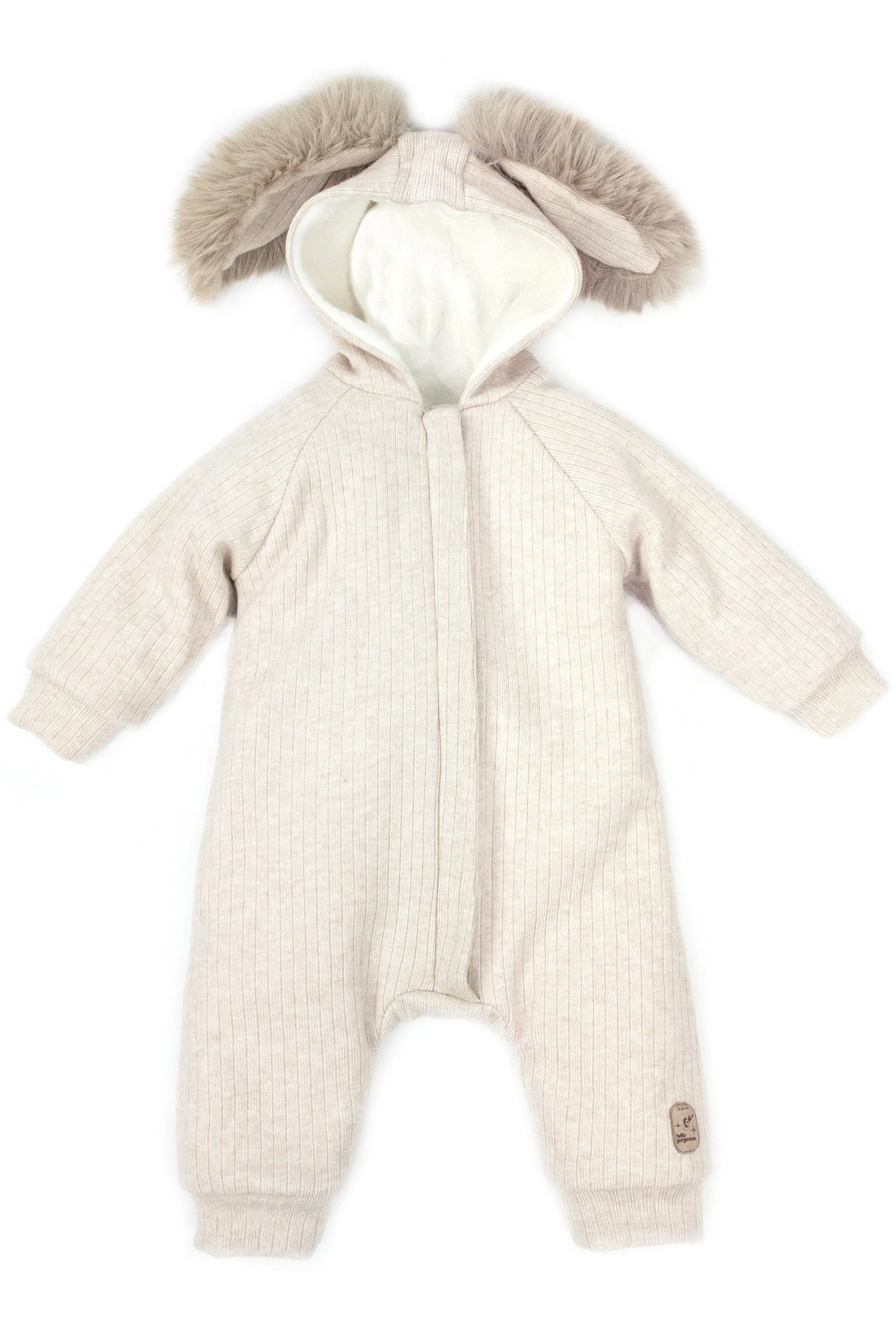"Kirby" Ribbed Faux Fur Bunny Ear Romper