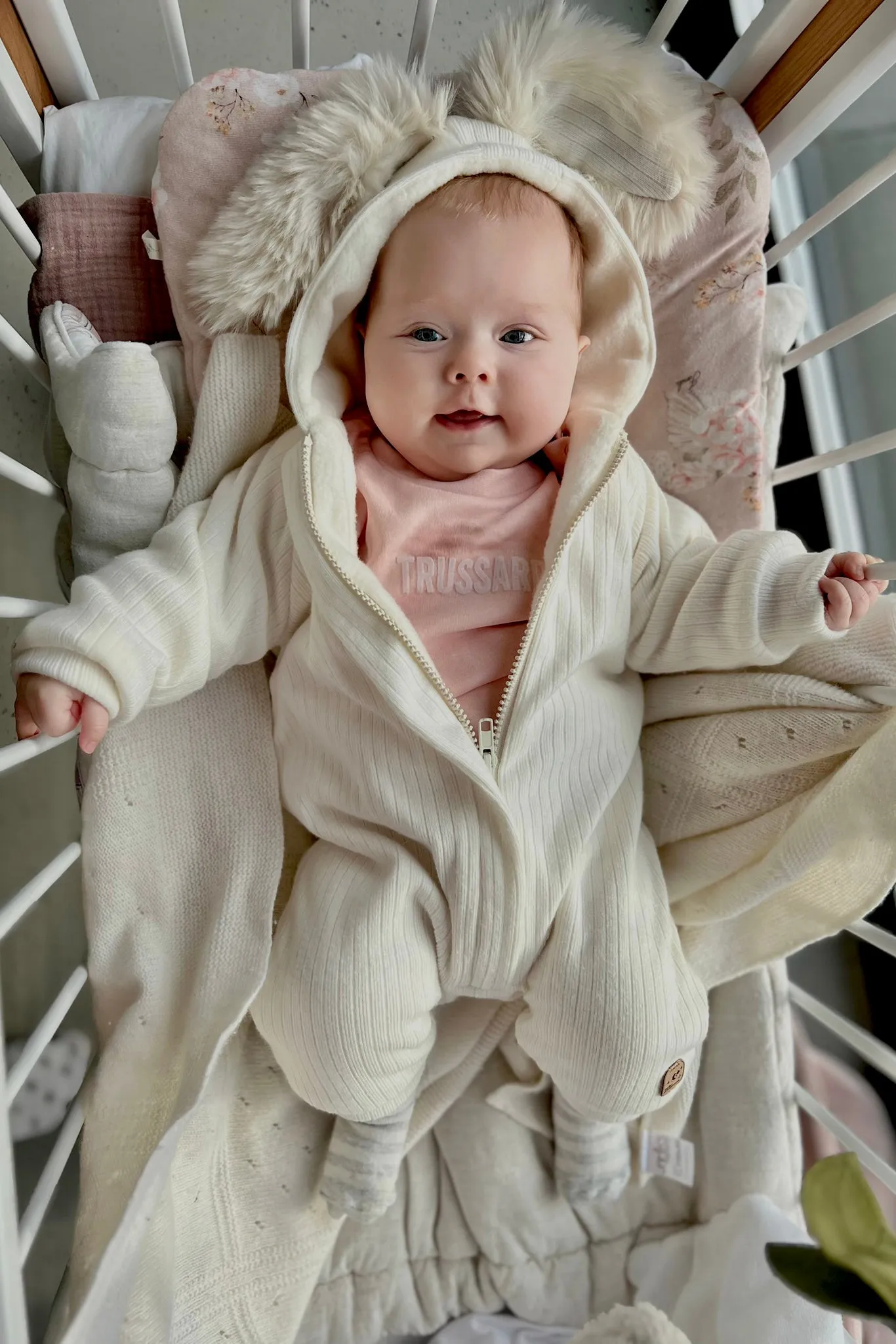 "Kirby" Ribbed Faux Fur Bunny Ear Romper