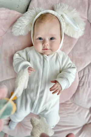 "Kirby" Ribbed Faux Fur Bunny Ear Romper