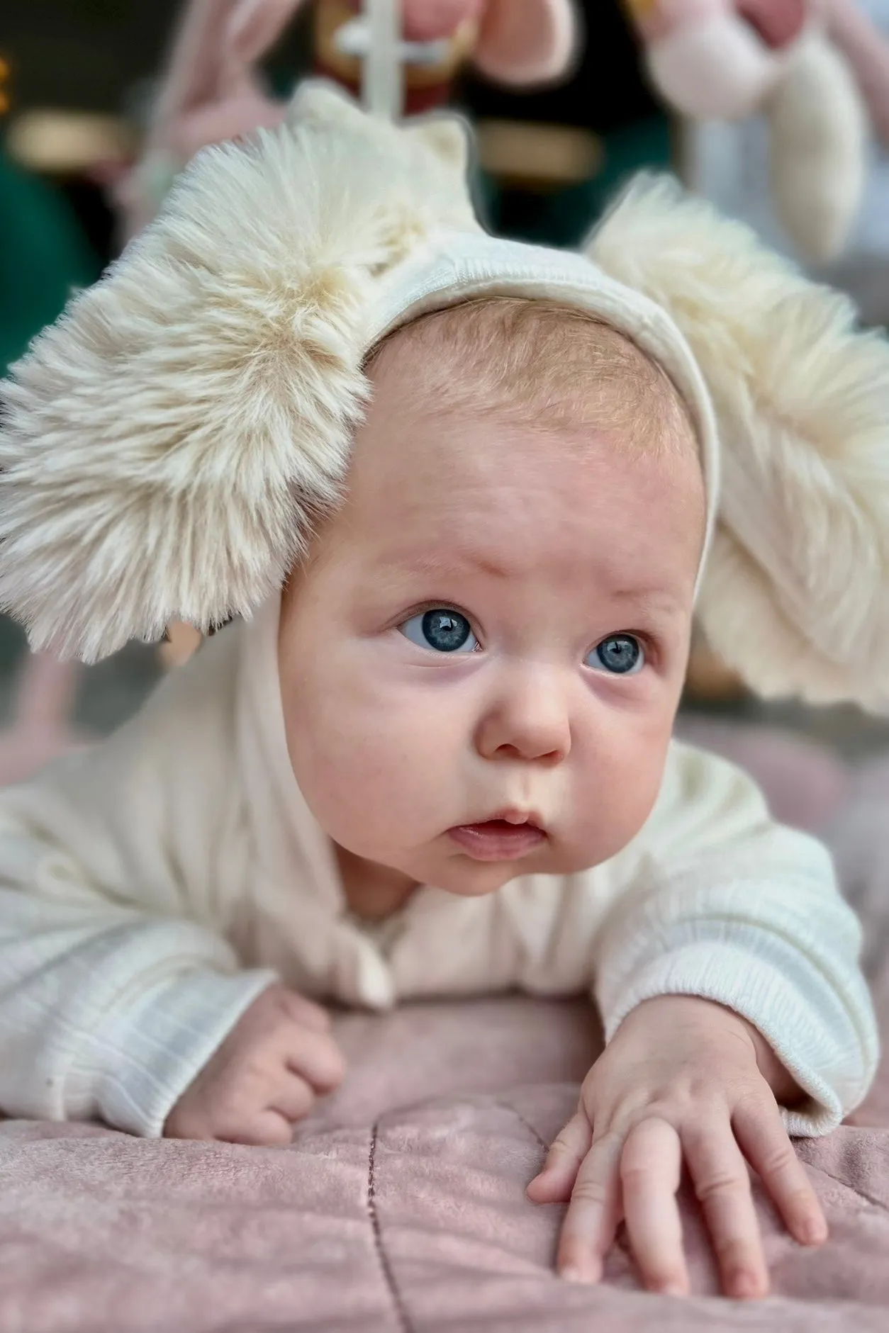 "Kirby" Ribbed Faux Fur Bunny Ear Romper