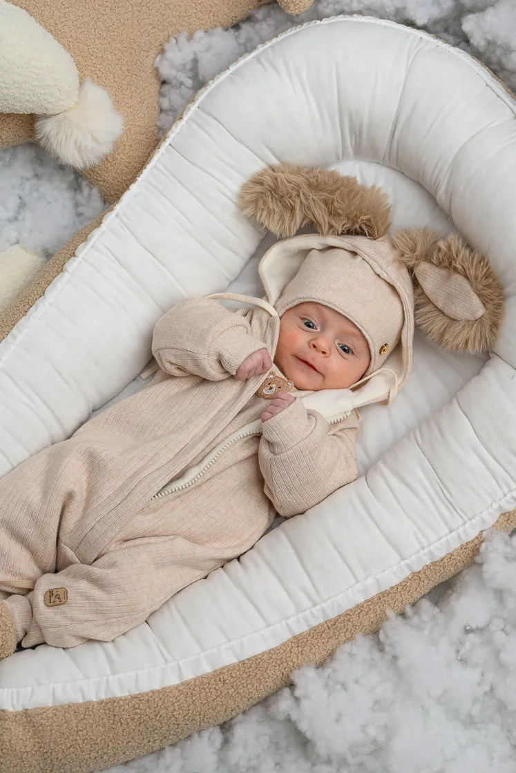 "Kirby" Ribbed Faux Fur Bunny Ear Romper