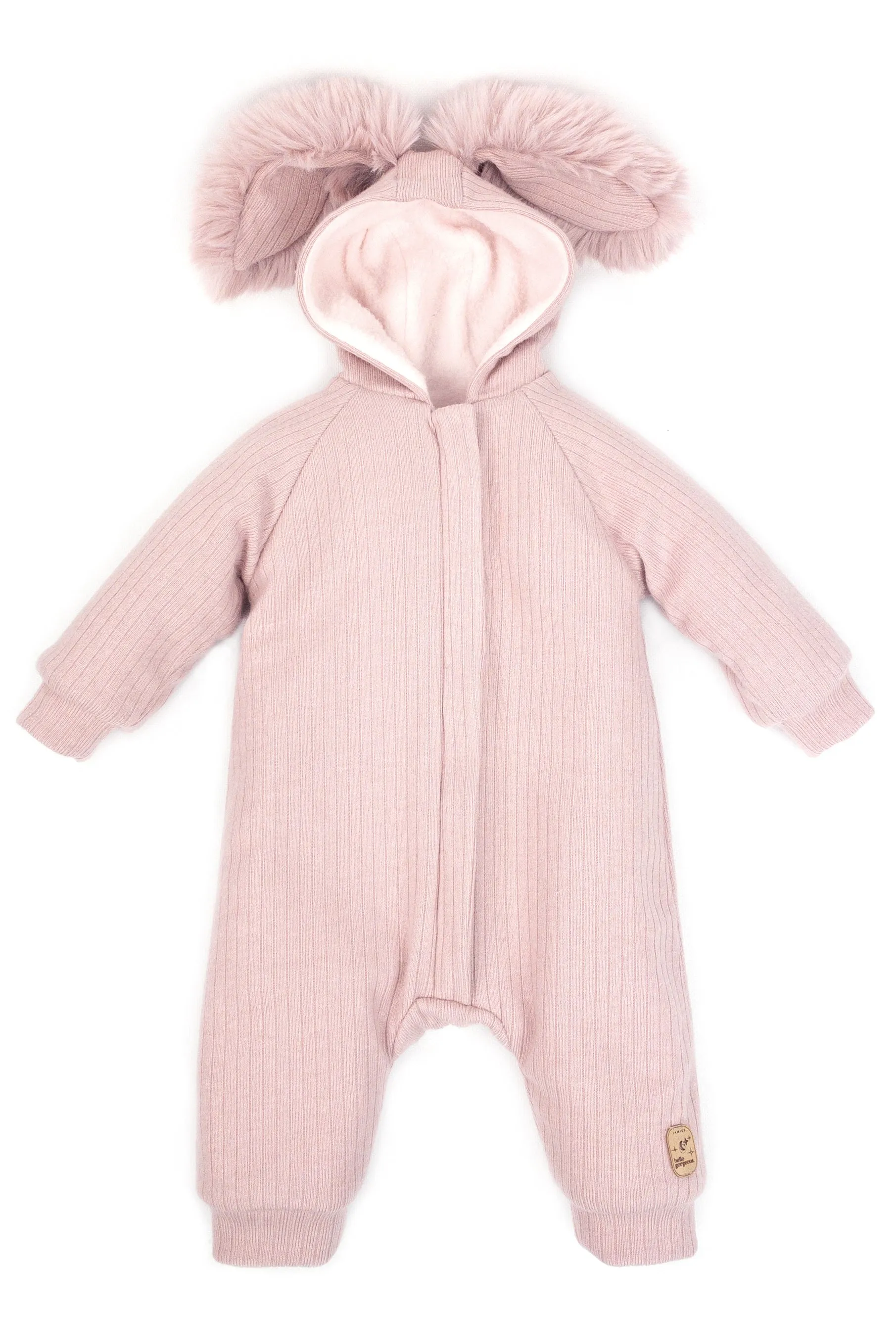 "Kirby" Ribbed Faux Fur Bunny Ear Romper