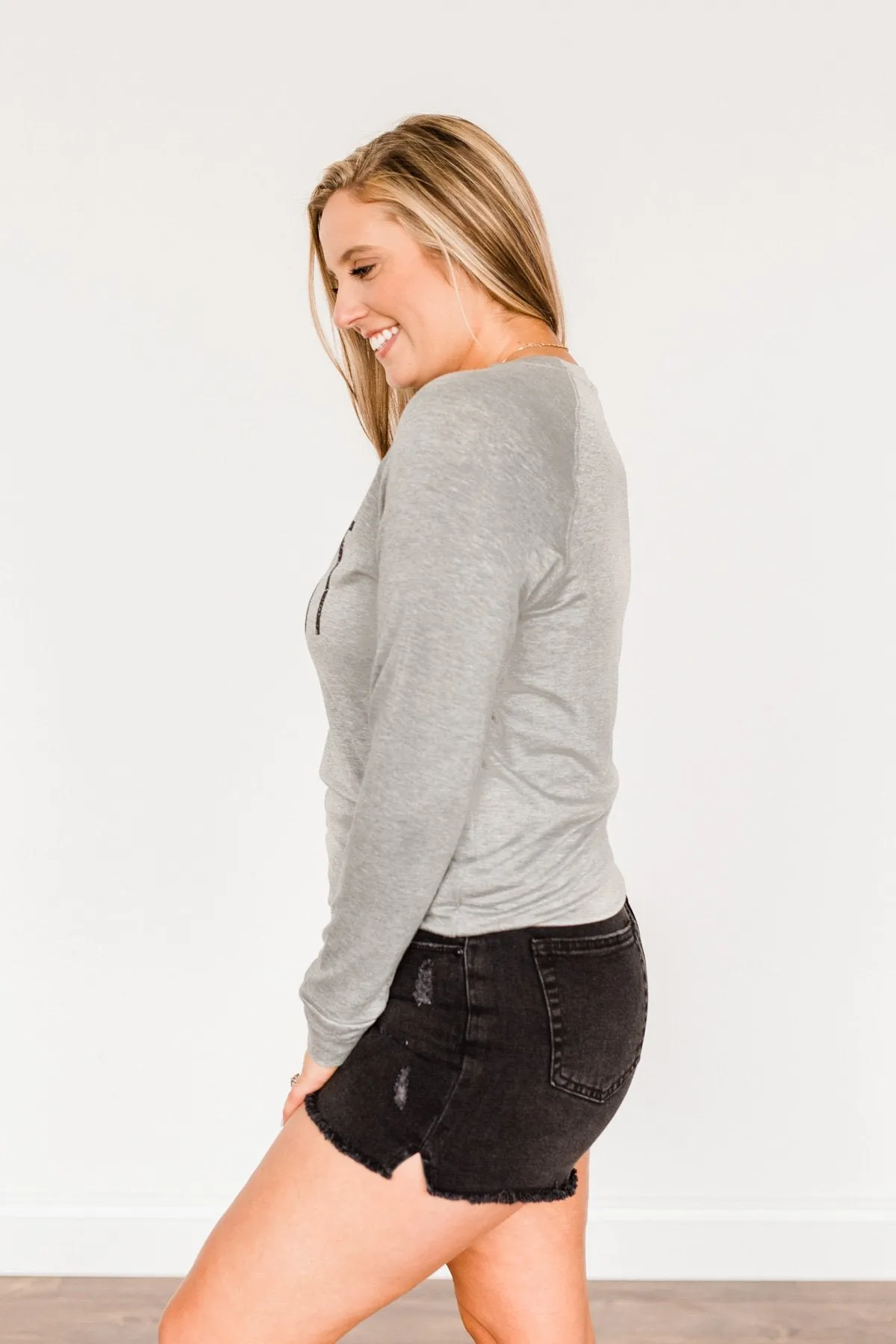 "Midwest" Long Sleeve Graphic Top- Grey