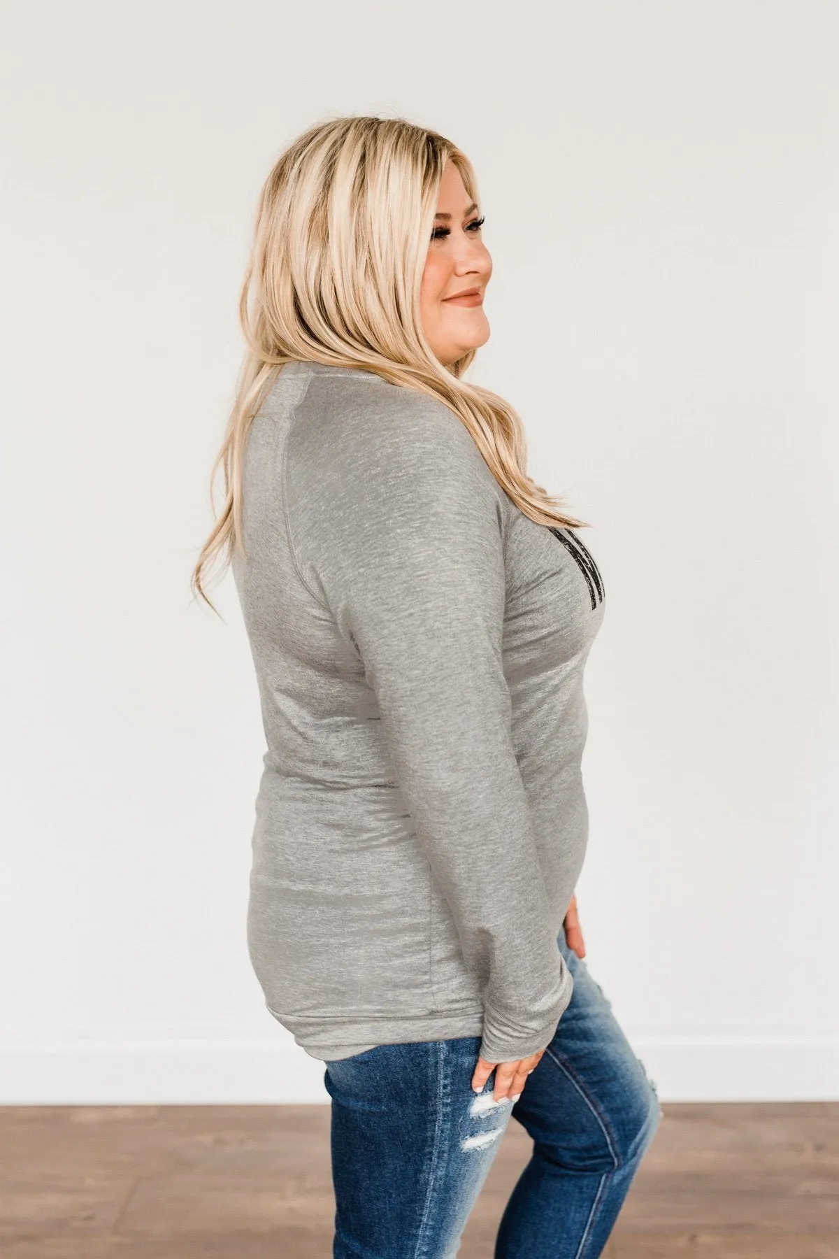 "Midwest" Long Sleeve Graphic Top- Grey