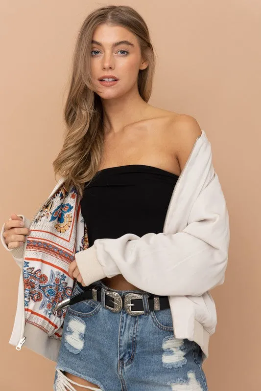 REVERSIBLE SATIN PAISLEY BOMBER JACKET