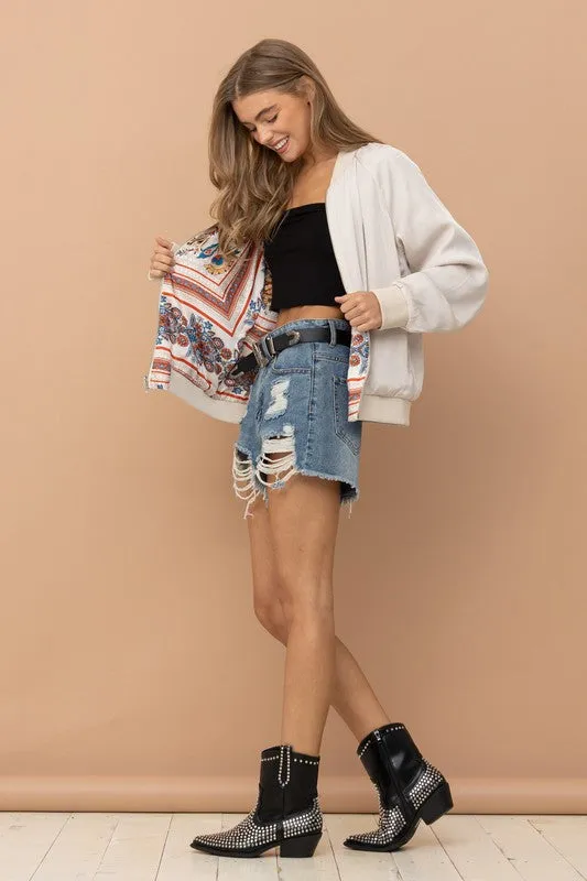 REVERSIBLE SATIN PAISLEY BOMBER JACKET