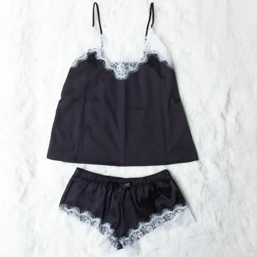 Satin Cami and Shorts Set Lace Nightgowns Comfy Pajamas Pretty Nighties Artificial Silk Sleepwear Sets