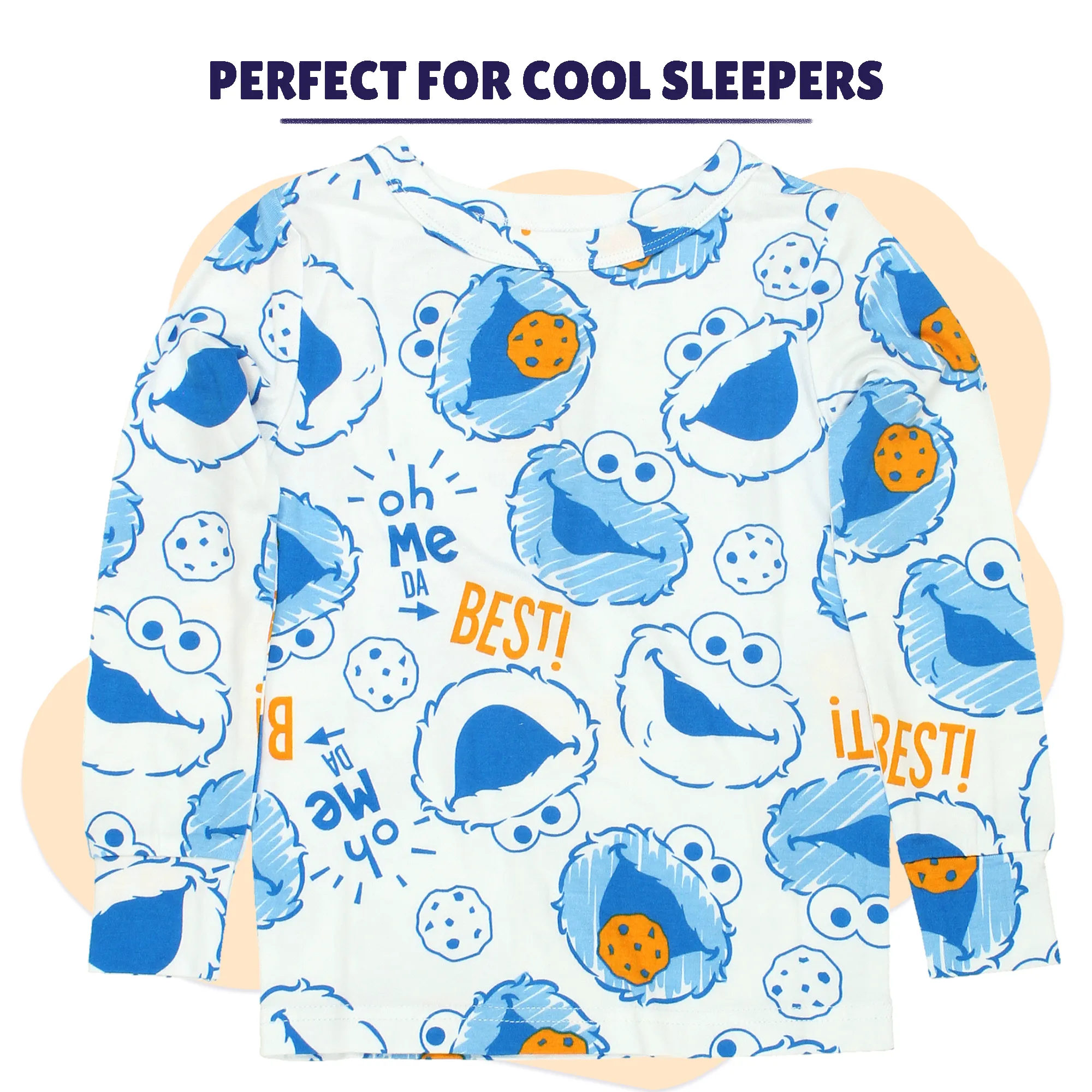 Sesame Street Cookie Monster Toddler Boys Long Sleeve Viscose Pajamas Set