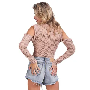 Simplee Hollow out knitted bodysuit women jumpsuit romper autumn winter sweater top Casual elastic playsuit camis macacao