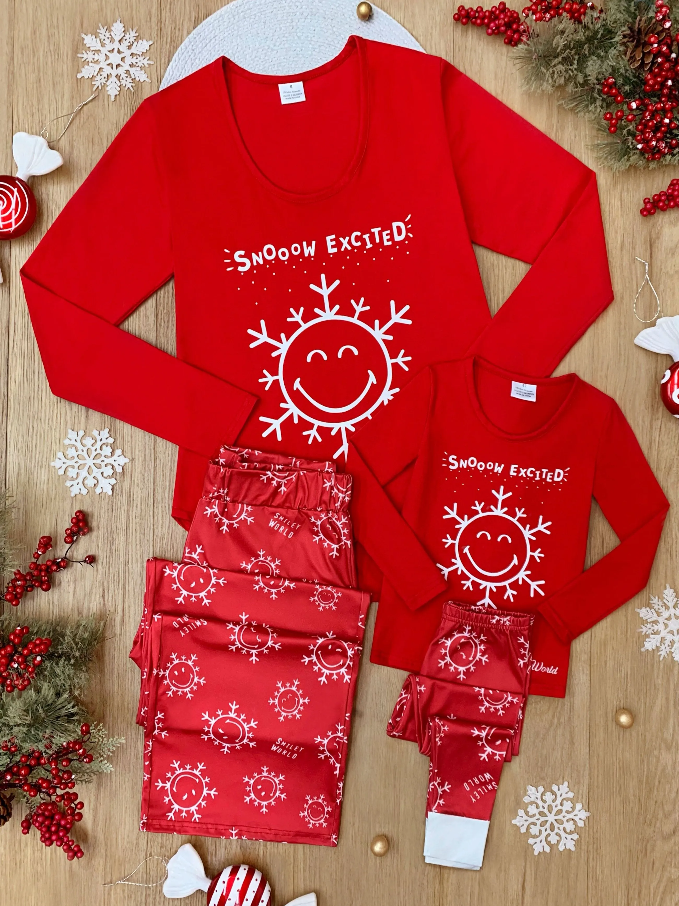SmileyWorld Mommy & Me Red Snowy Days Pajama Set