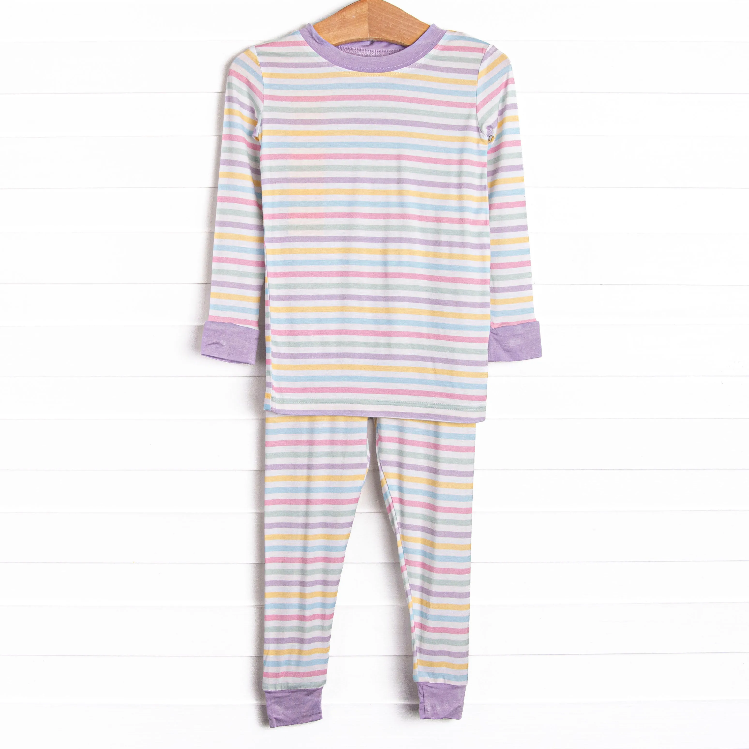 Snooze and Stripes Bamboo Pajama Set, Purple