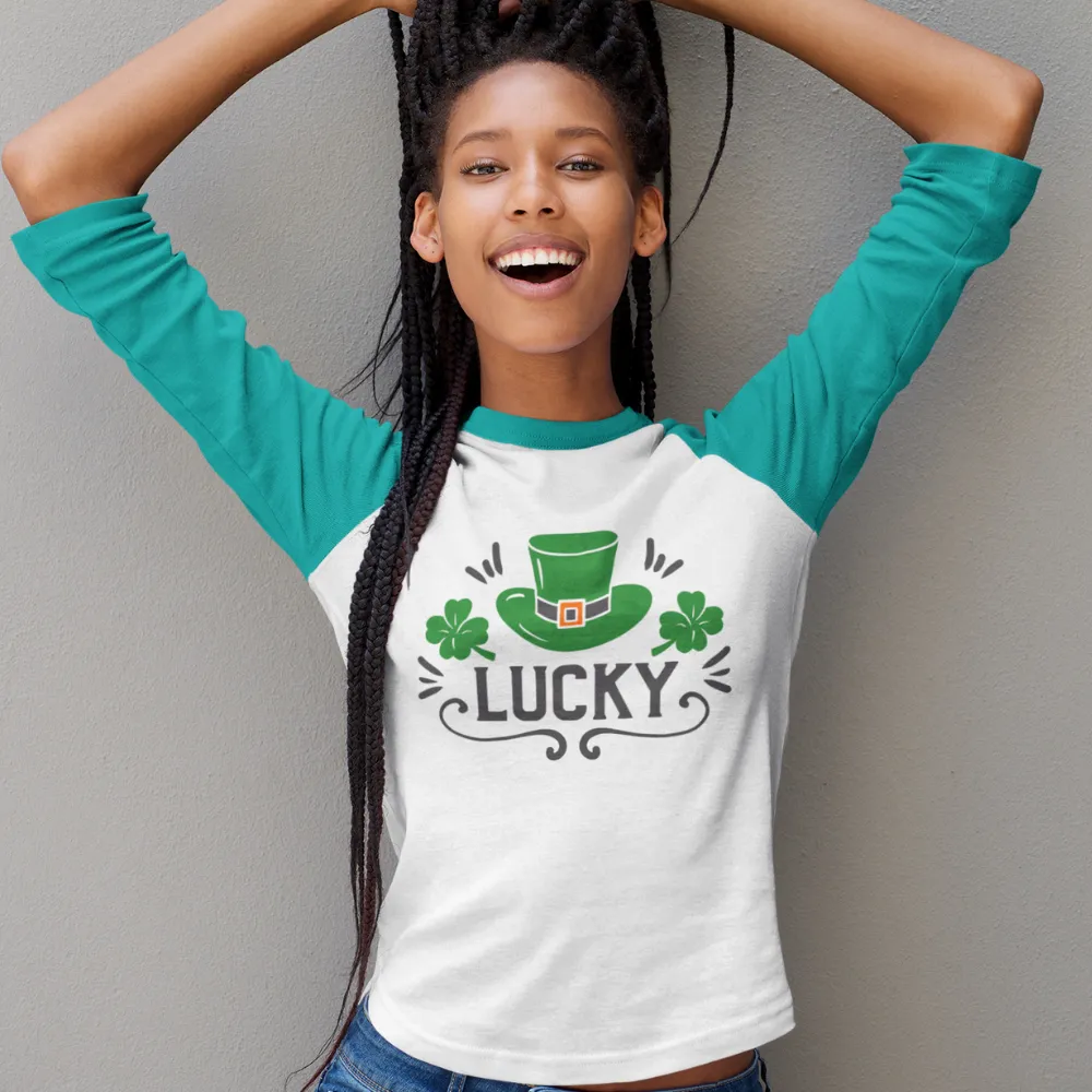 St. Patrick's Day Woman's 3/4" Raglan Tee Shirt - Lucky
