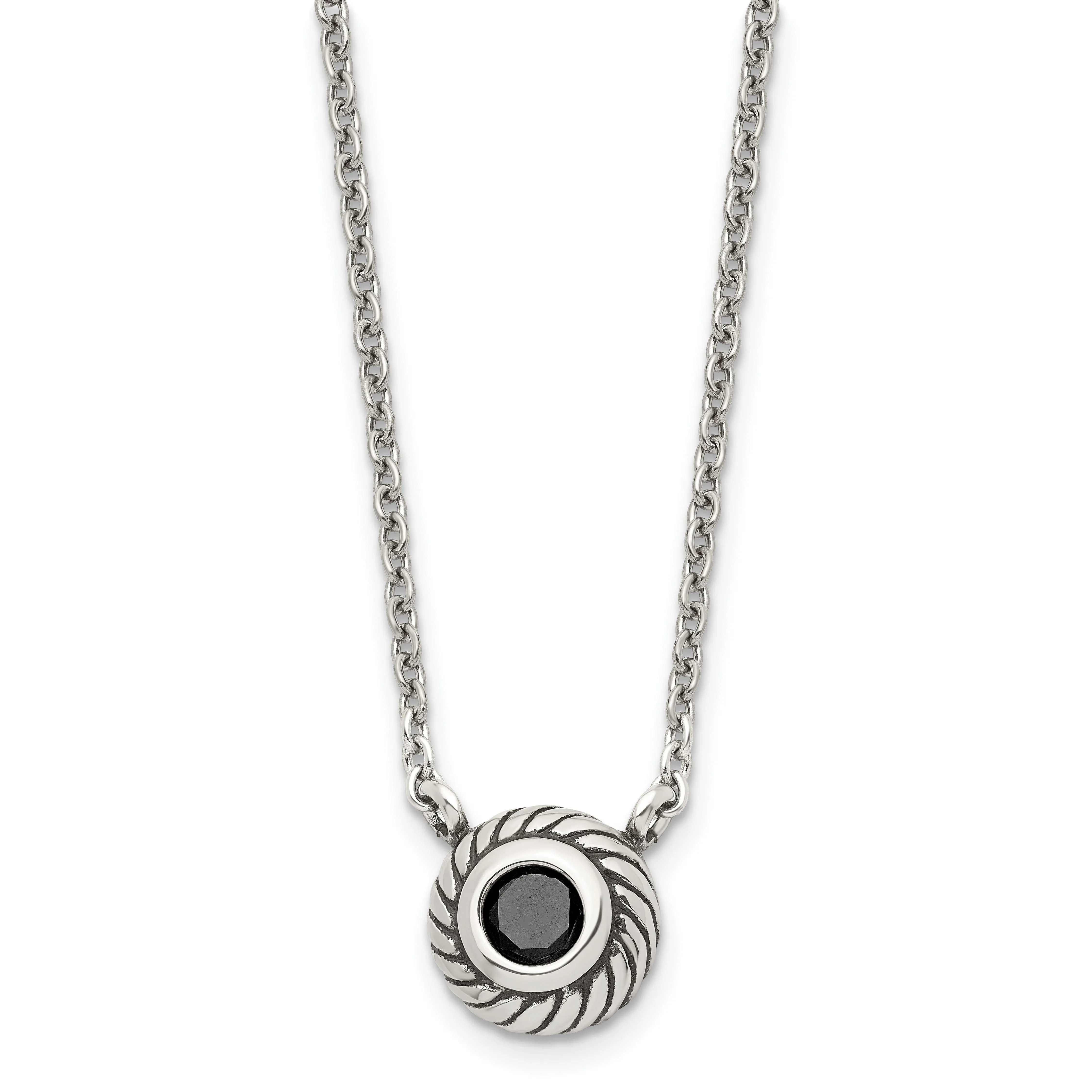 Stainless Steel Polish Black CZ Circle necklace