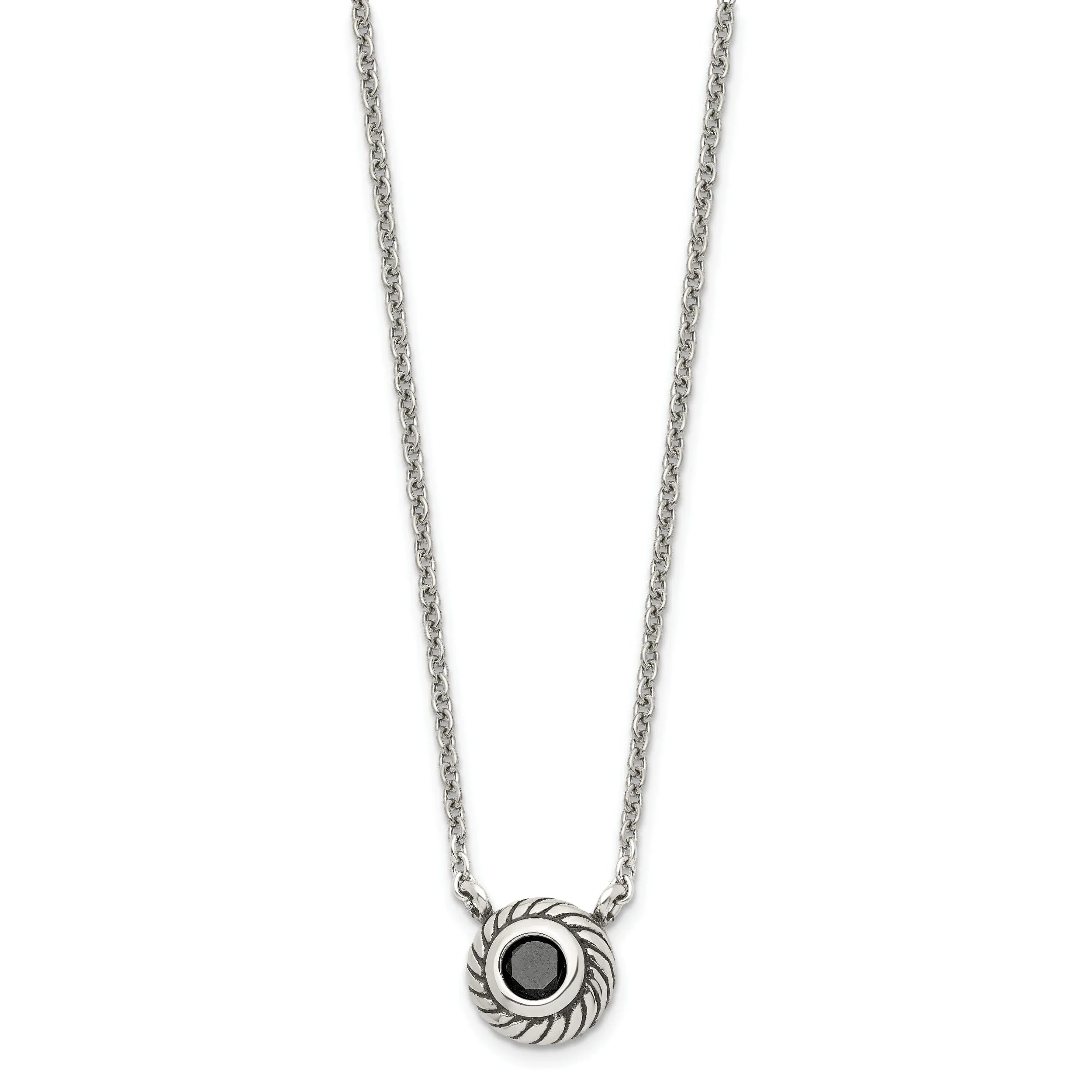 Stainless Steel Polish Black CZ Circle necklace
