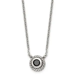 Stainless Steel Polish Black CZ Circle necklace