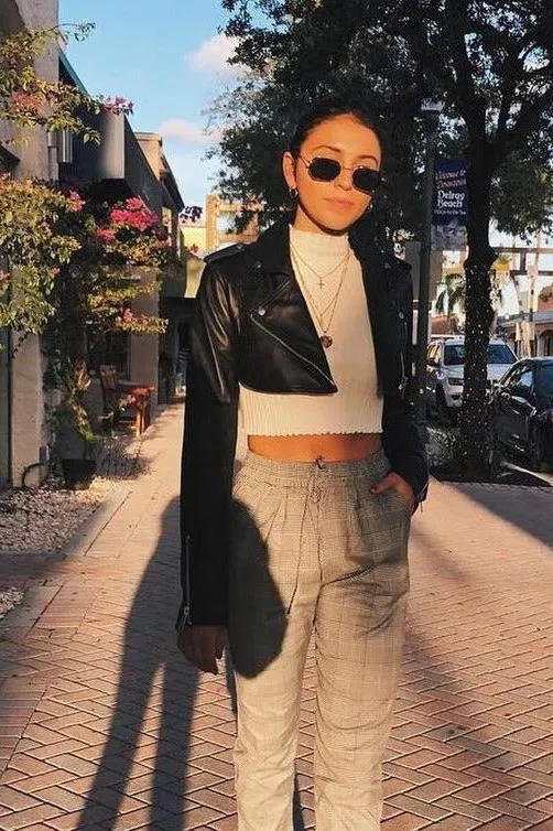 Street style short PU leather jacket
