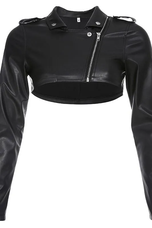 Street style short PU leather jacket