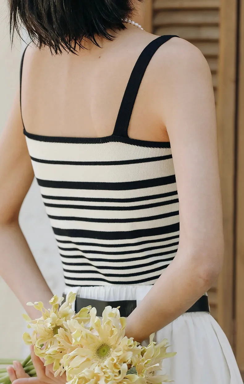 Striped Knit Camisole in Cream/Black