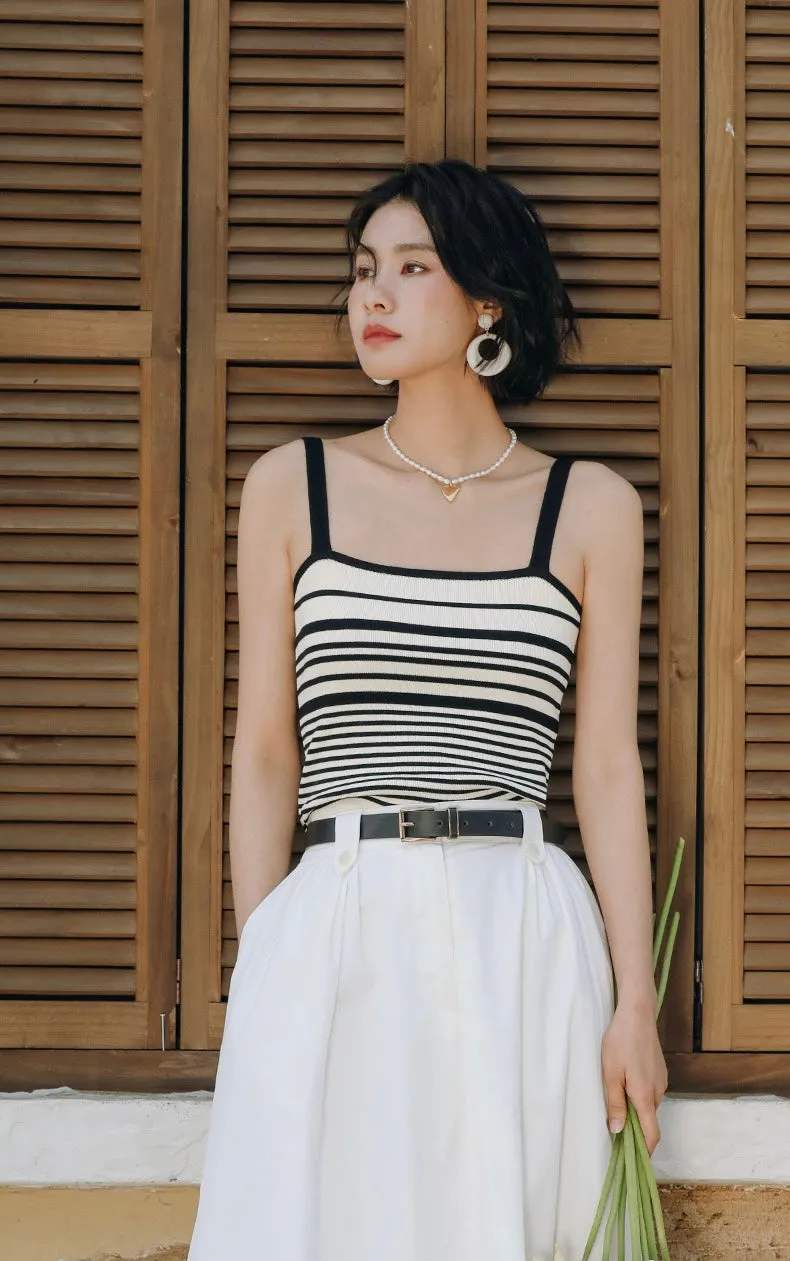 Striped Knit Camisole in Cream/Black