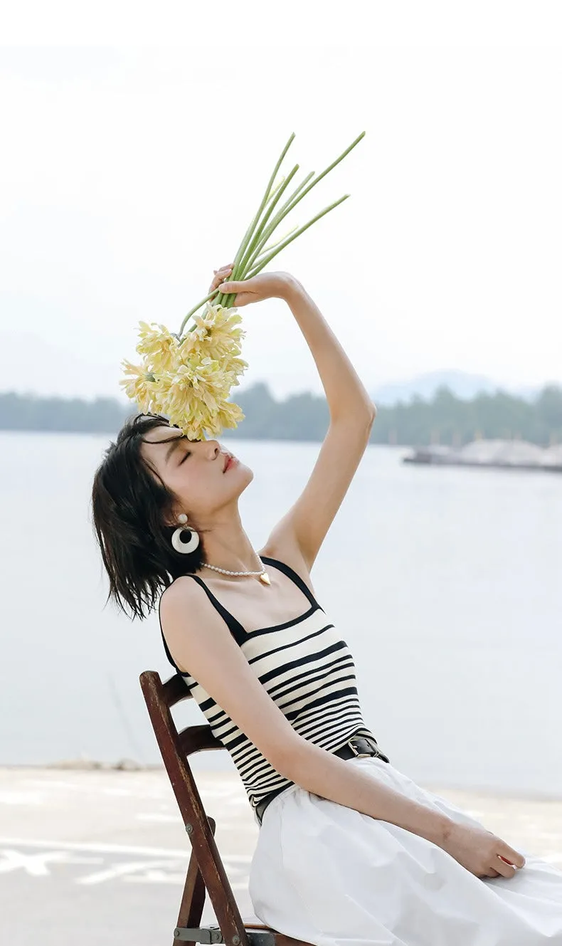 Striped Knit Camisole in Cream/Black