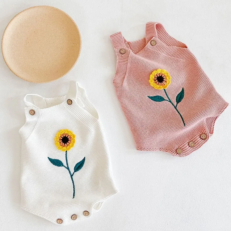 Sunflower Knitted baby Romper