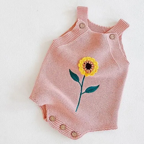 Sunflower Knitted baby Romper