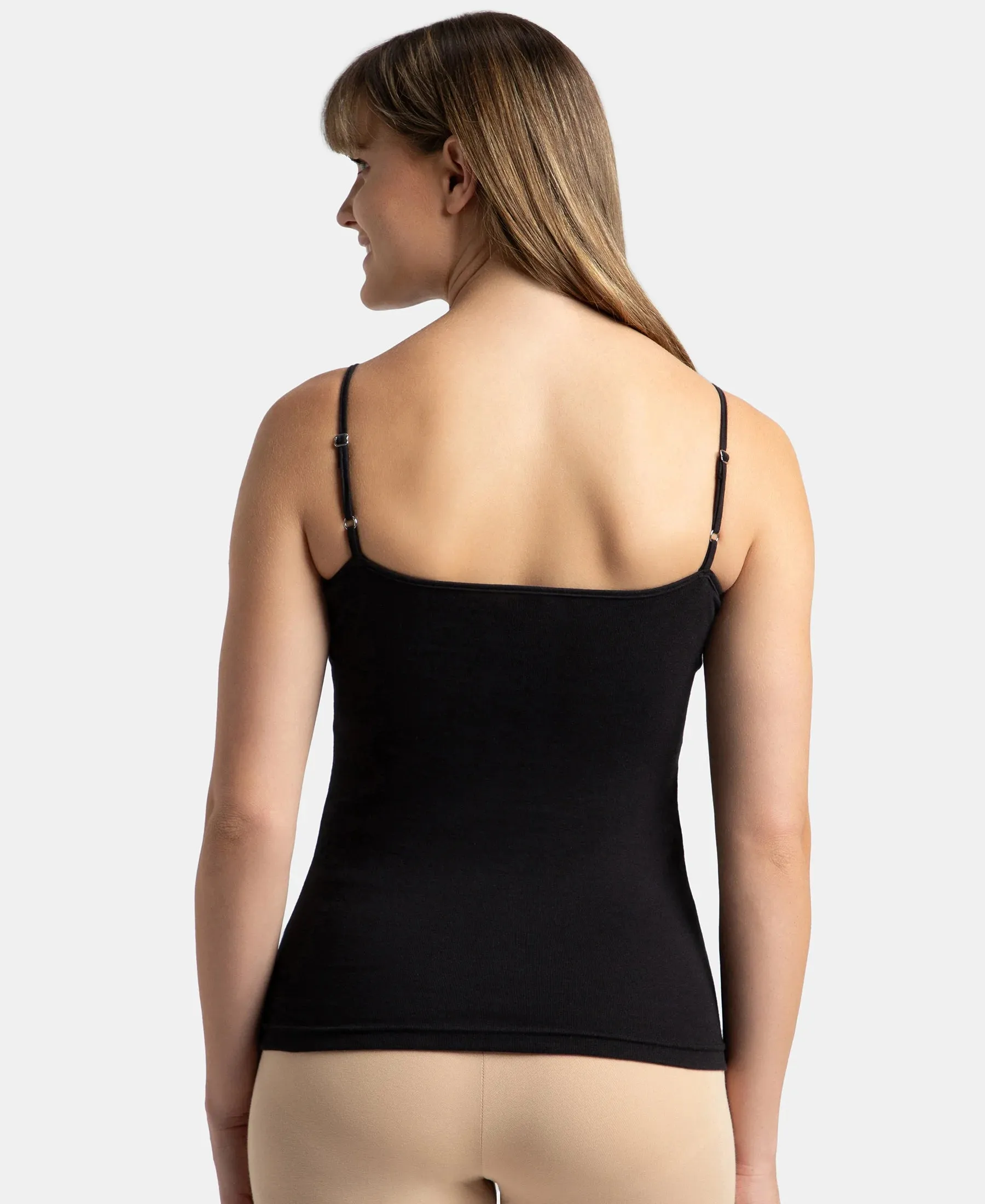 Super Combed Cotton Rib Camisole with Adjustable Straps and StayFresh Treatment - Black & Light Skin (Pack of 2)