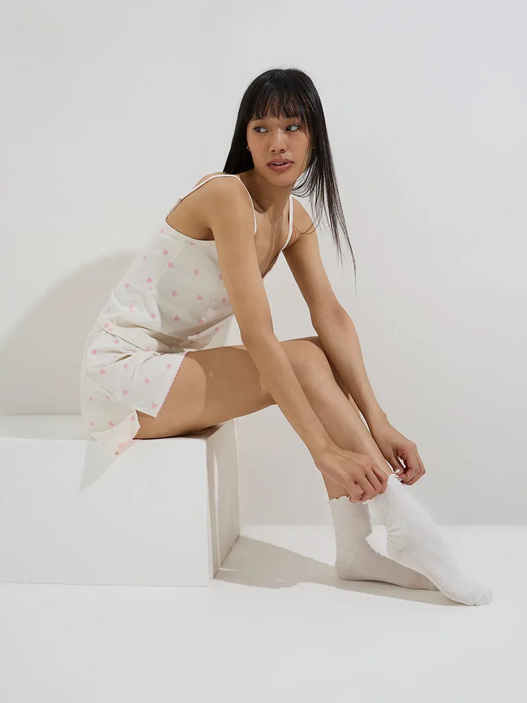 Superstar White Heart Pattern Cotton Camisole