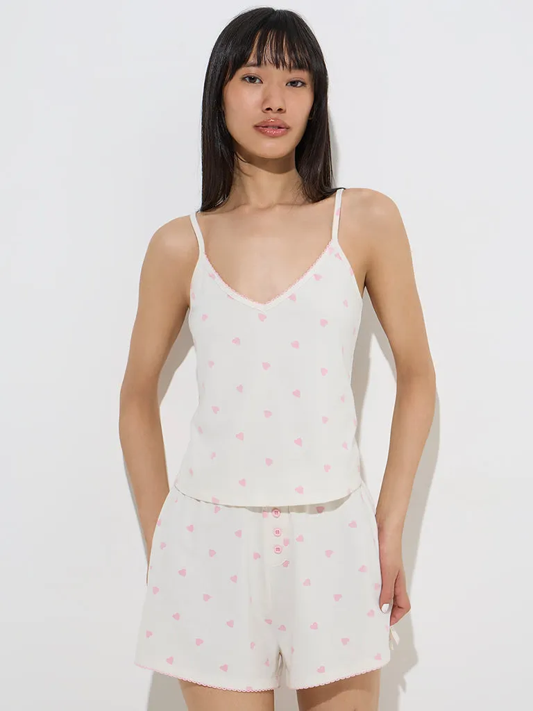 Superstar White Heart Pattern Cotton Camisole
