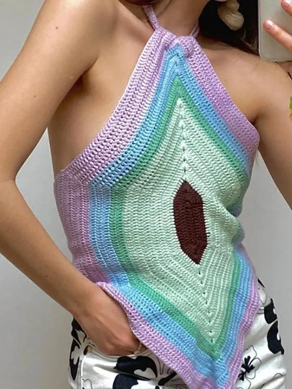 Themeisles Popular Contrast Color Halter Knitting Camisole