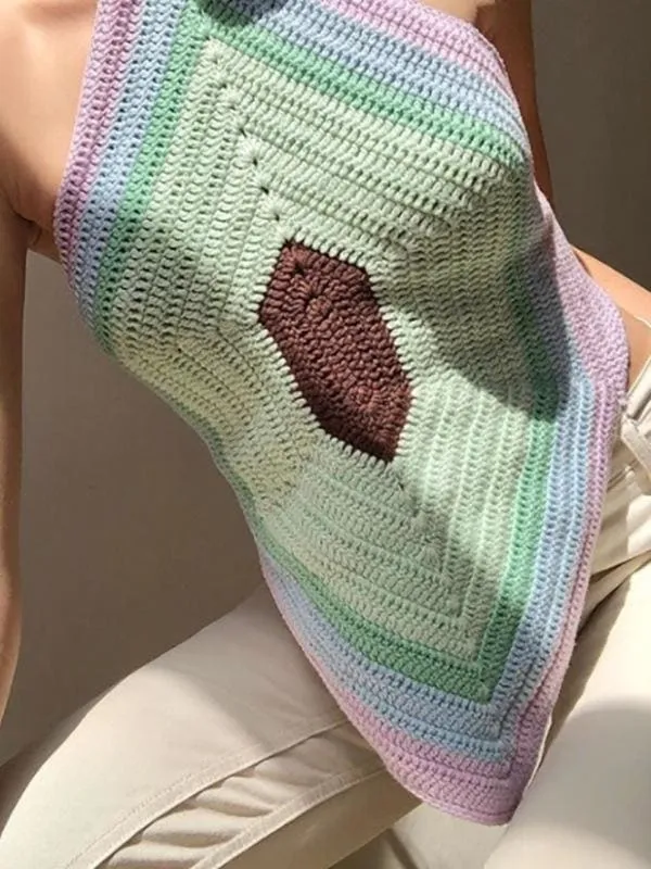 Themeisles Popular Contrast Color Halter Knitting Camisole