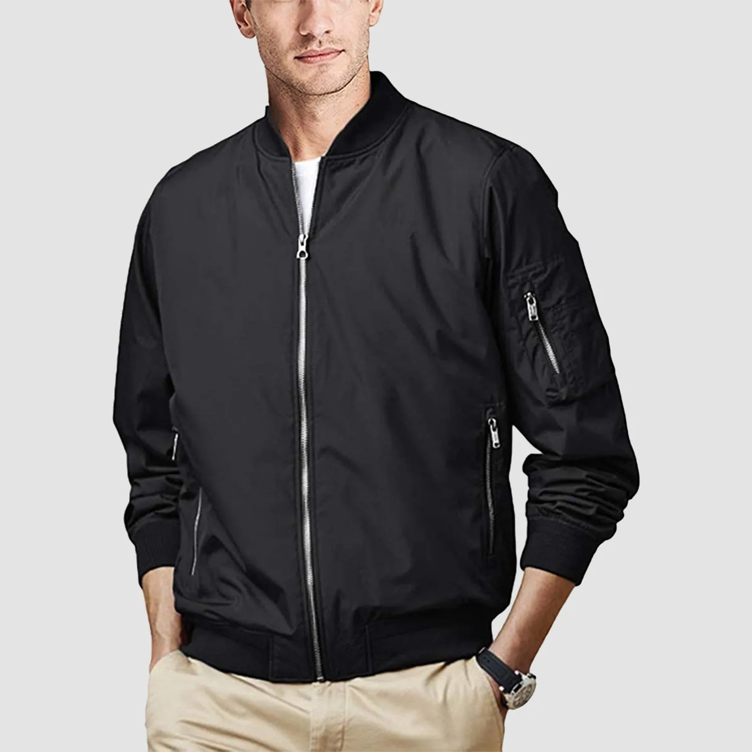 Timeless Bomber Jacket for Men with Ribbed Details