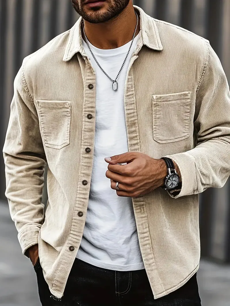 Trendy Corduroy Jacket with Buttons for Men