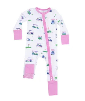 Vintage Golf Carts Pink 2 Way Zipper Romper