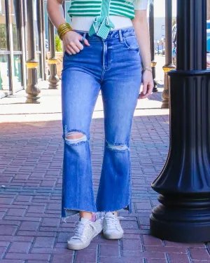 Vintage Wash Step Hem Stretch Crop Flare