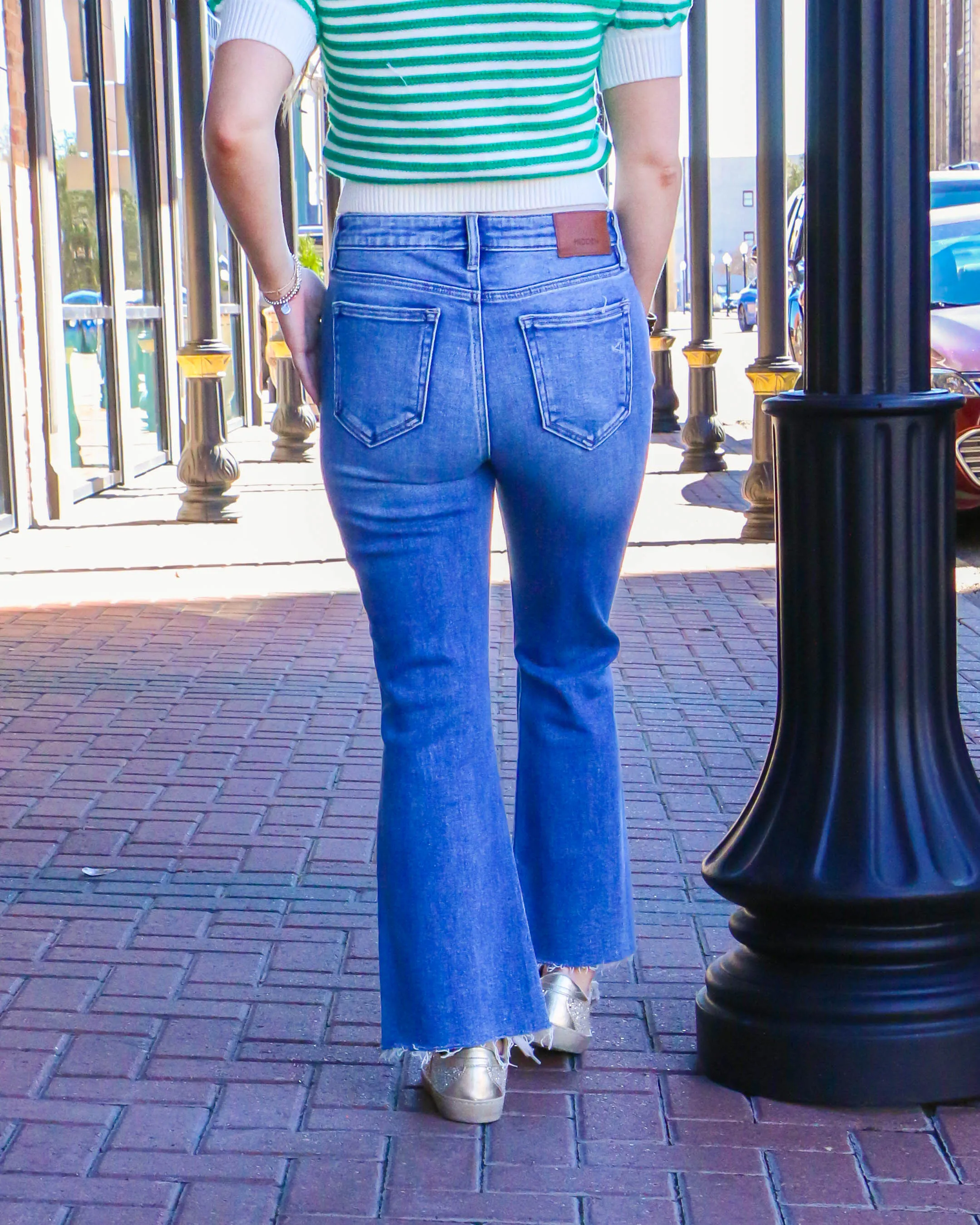 Vintage Wash Step Hem Stretch Crop Flare