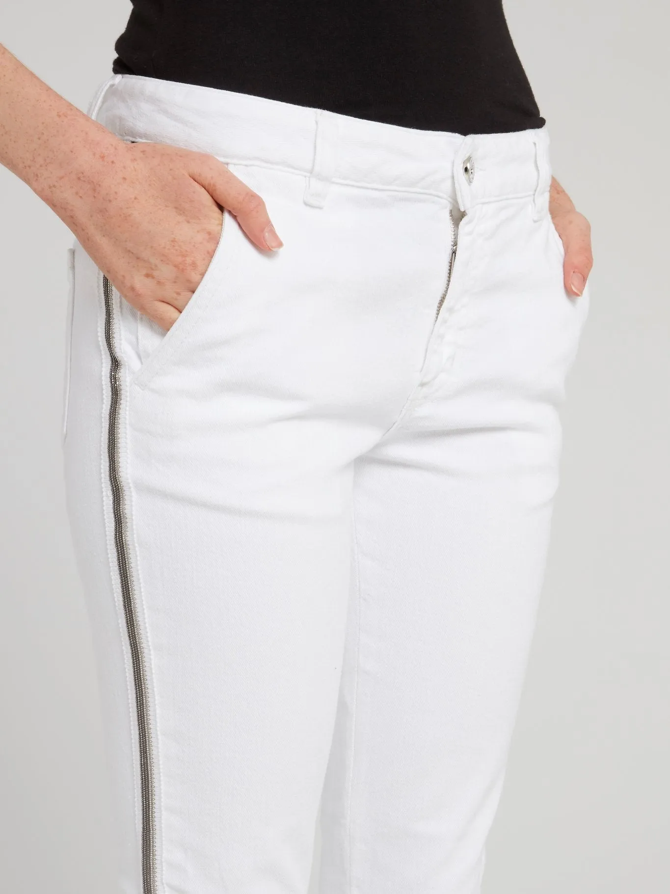White Side Stripe Jeans