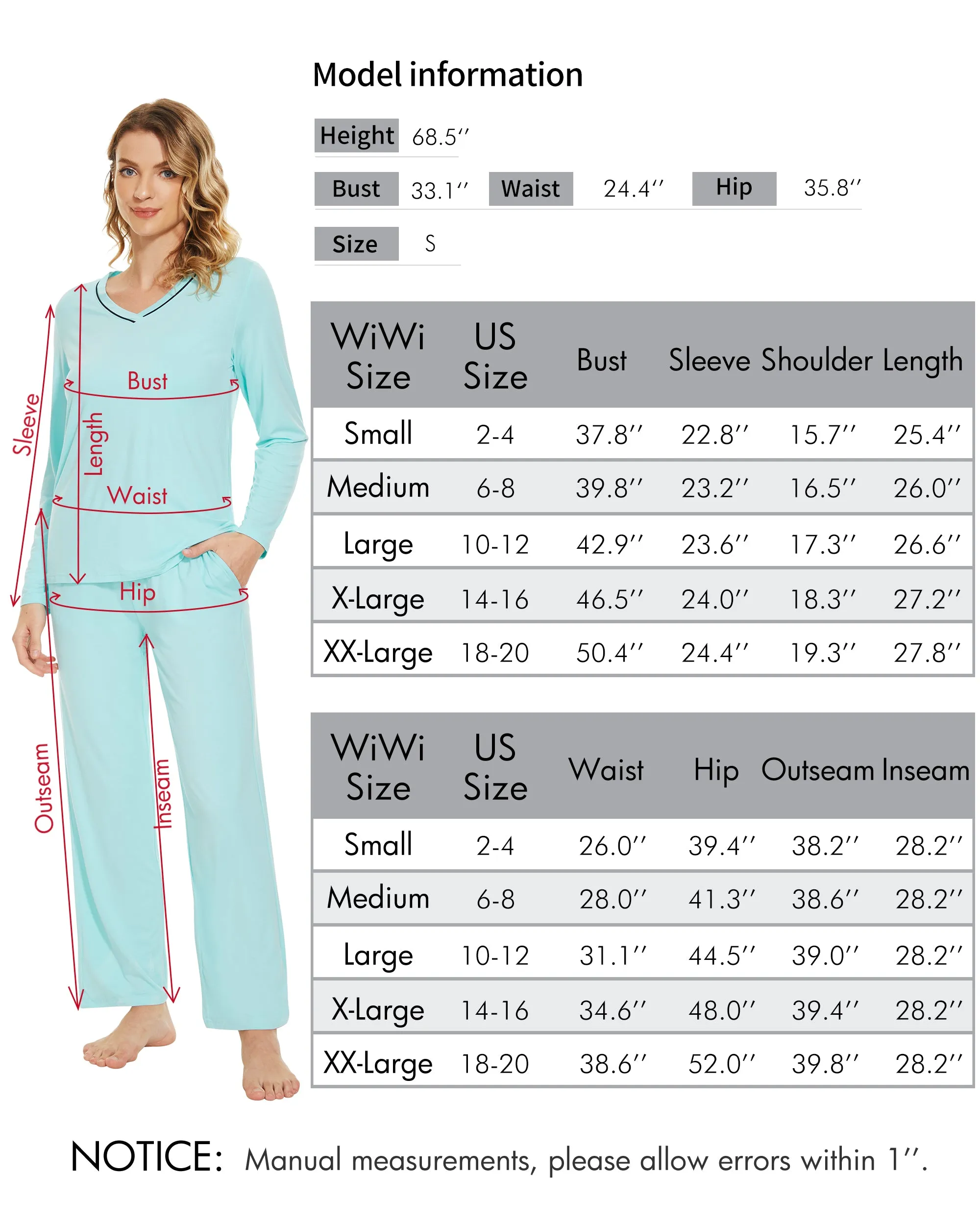 WiWi Bamboo Pajamas Set for Women Soft Sleepwear