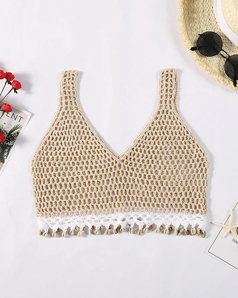 Women Beach Crochet Swimsuit Bra Tassel Sexy Knitted Crop Top Women Hollow out Elastic Camisoles Streetwear Tube Female Tops Vacation OM25979