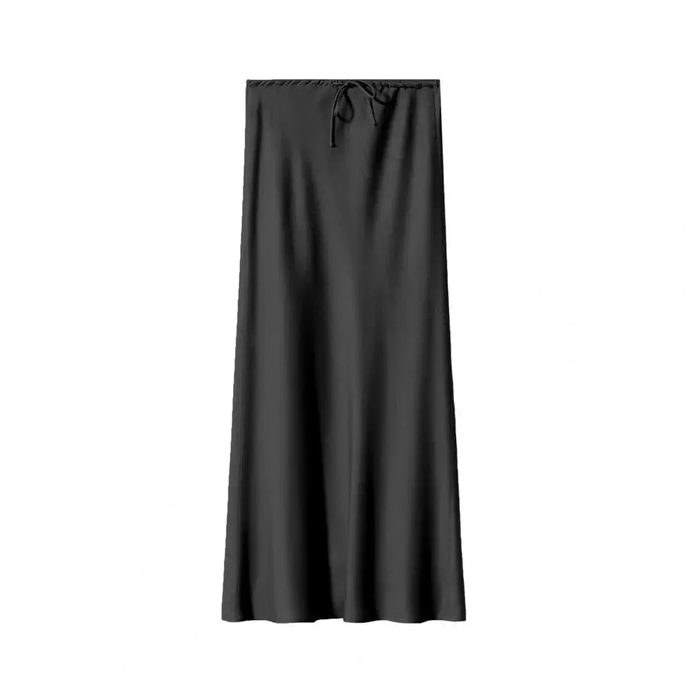 Women High-waisted Long Skirt Elegant Silky Satin High Waist Maxi Skirt for Women Ankle Length A-line Style with Drawstring
