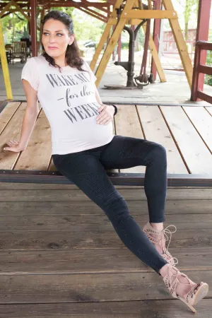 Women's Black Out Moto over the bump cotton maternity leggings with ribbing at knees
