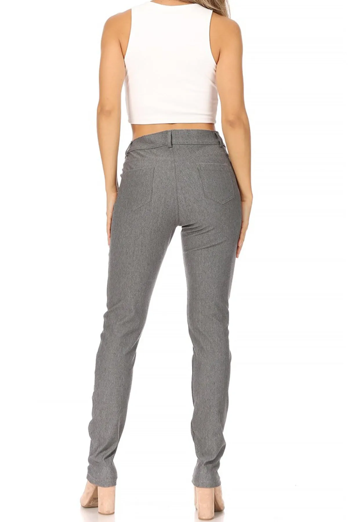 Women's Casual Comfy Slim Pocket Jeggings Jeans Pants with Button