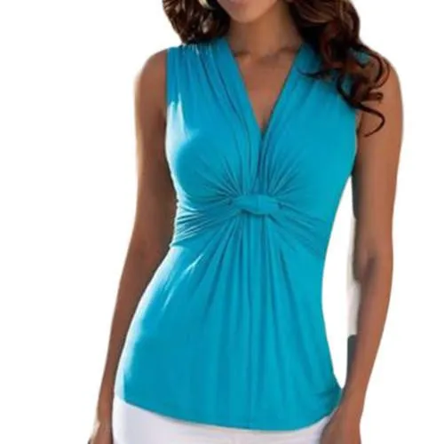 Womens Ladies Slim V Neck Bandage Tank Top Casual Loose Fitness Bustier Blouse Vest Shirt Z2
