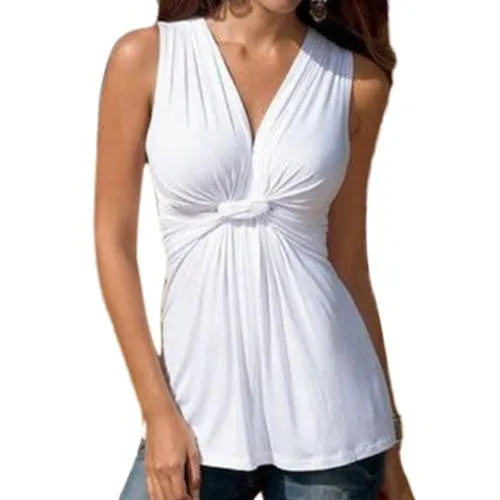 Womens Ladies Slim V Neck Bandage Tank Top Casual Loose Fitness Bustier Blouse Vest Shirt Z2