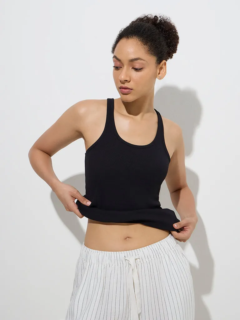 Wunderlove Black Ribbed Cotton-Blend Camisole