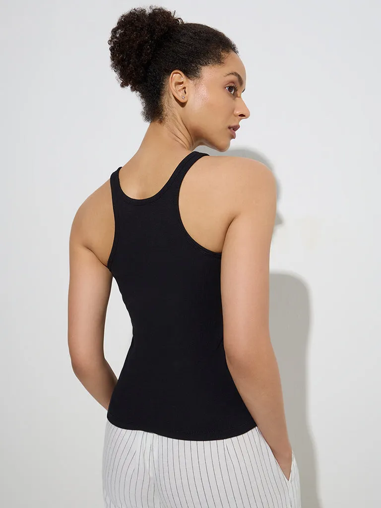 Wunderlove Black Ribbed Cotton-Blend Camisole