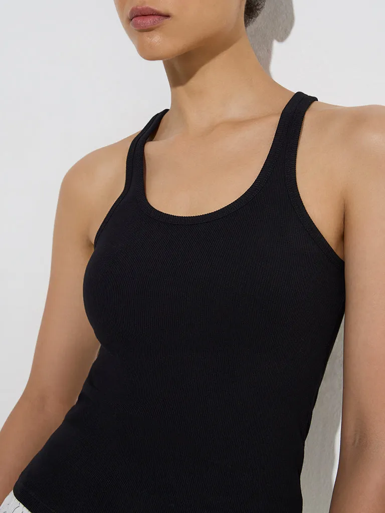 Wunderlove Black Ribbed Cotton-Blend Camisole