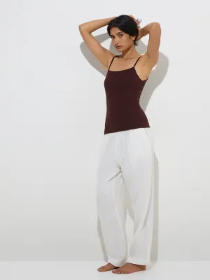 Wunderlove Brown Ribbed Textured Cotton-Blend Camisole