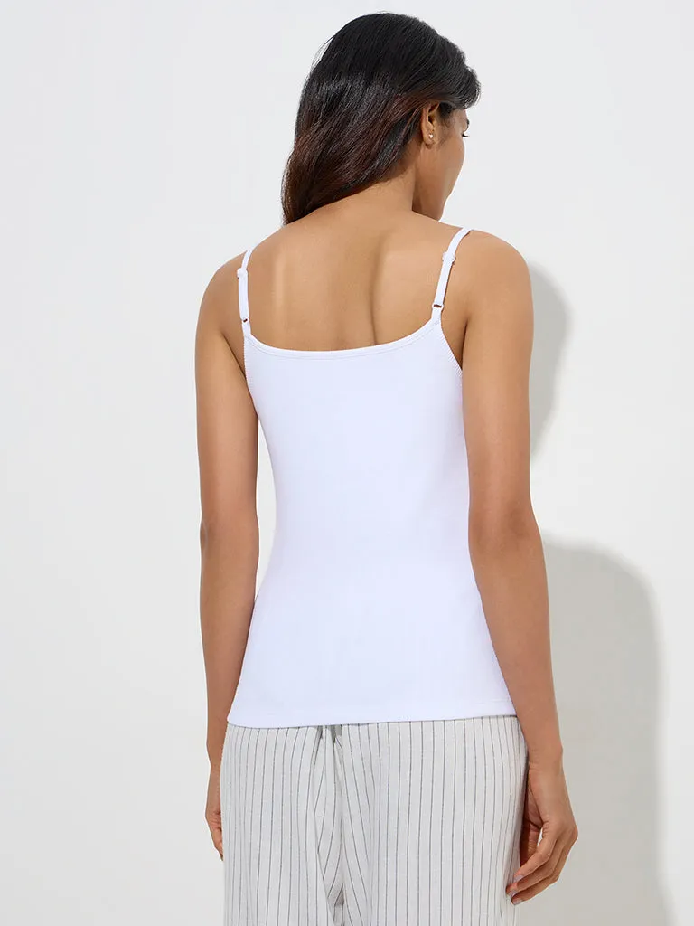 Wunderlove White Ribbed Textured Cotton-Blend Camisole